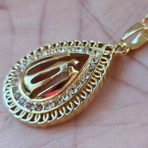 ALLAH Necklace Fashion Gold Tone Jewelry Crystals Accent Pendant Chain Necklace